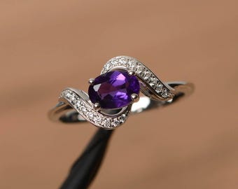 bague améthyste naturelle alliance améthyste Pierre de naissance de février taille ovale bague en argent sterling avec pierres précieuses violettes