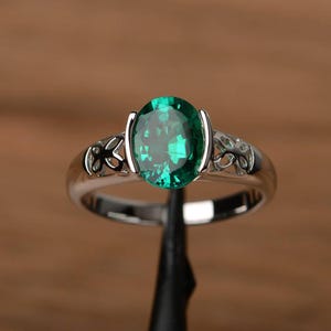 Labor Smaragd Ring oval geschnitten Mai Geburtsstein Ring Sterling Silber Solitär Verlobungsring