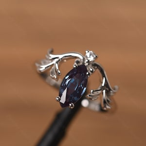 vintage alexandrite ring sterling silver marquise cut 10x5 mm branch engagement ring June birthstone ring