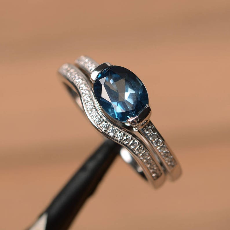 London Blue Topaz White Lab-Created Sapphire Ring Sterling Silver Kay