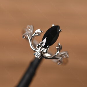 retro black spinel ring sterling silver marquise cut twig promise ring for women