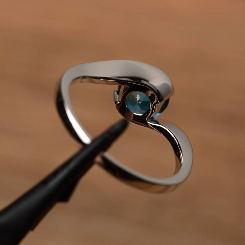 London Blue Topaz Sterling Silver Ring, Round Cut Engagement Ring - Etsy