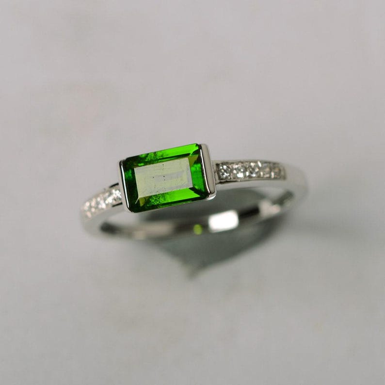 natürlicher Diopsid Ring Smaragdschliff Ring Grüner Edelstein Sterling Silber Ring Verlobungsring Chromdiopsid Verlobungsring für sie Bild 1