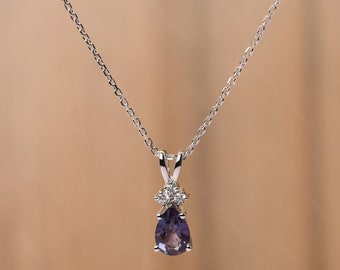 delicate alexandrite pendant necklace rabbit silver pendant pear shaped 9x6 mm June birthstone pendant
