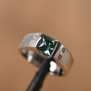 sterling silver green sapphire ring for men princess cut promise ring anniversary gifts