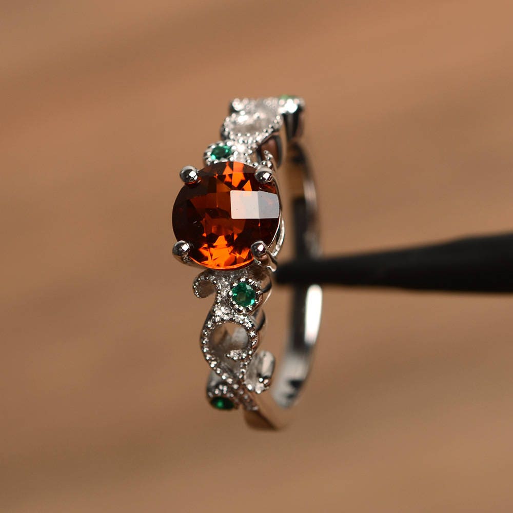 Citrine engagement ring natural orange citrine ring round cut Etsy