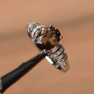 promise ring natural smoky quartz ring oval cut brown gemstone sterling silver ring anniversary gifts