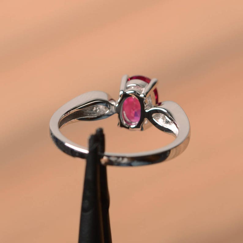 ruby ring promise ring July birthstone oval cut gemstone red gems sterling silver ring