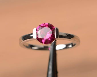 ruby ring wedding ring July birthstone red gemstone sterling silver ring solitaire ring