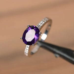 purple amethyst ring oval gemstone February birthstone promise ring sterling silver engagement ring anniversary gift for her