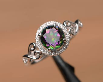 mystic topaz ring engagement wedding ring round cut ring handmade silver ring