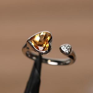 natural citrine statement ring November Birthstone heart shaped  adjustable engagement ring