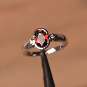 red garnet ring January birthstone oval cut red gemstone sterling silver engagement ring