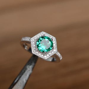 smaragdgroene ring verlovingsring beloftering geboortesteen ring sterlingzilveren ring edelsteen lab emerald
