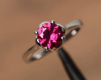 red ruby rings engagement rings round cut red gemstone July birthstone sterling silver rings Christmas gifts