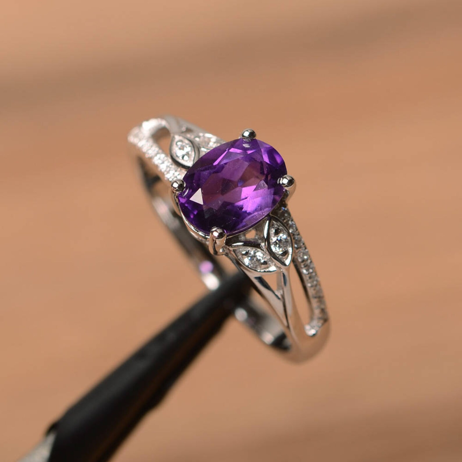 Promise ring natural amethyst ring purple gemstone February Etsy
