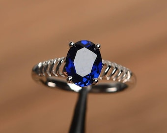 blue sapphire ring sapphire promise ring September birthstone oval cut blue gemstone sterling silver