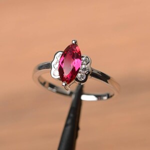 anniversary ring ruby ring July birthstone marquise cut red gemstone sterling silver ring