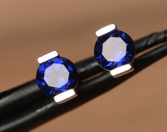 blue sapphire stud earring September birthstone earring silver sapphire jewelry for women