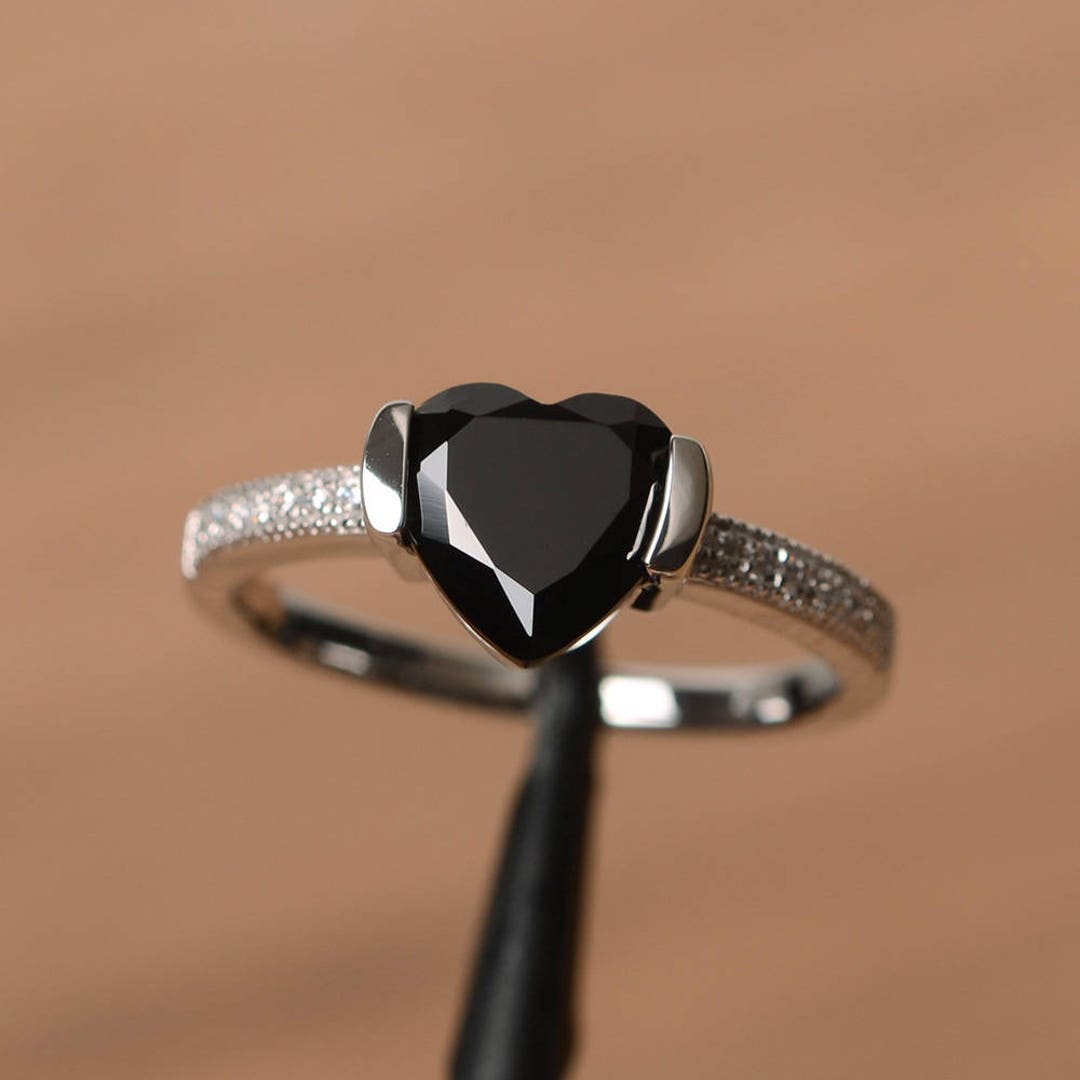 Proposal Ring Natural Black Spinel Ring Heart Cut Black Gemstone ...