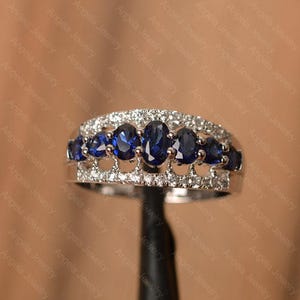 lab sapphire ring oval cut September birthstone ring white gold engagement ring