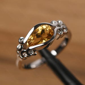 pear shaped November birthstone sterling silver vintage citrine proposal ring