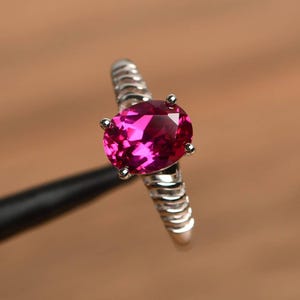 ruby wedding ring ruby ring July birthstone oval cut red gemstone sterling silver solitaire ring image 2