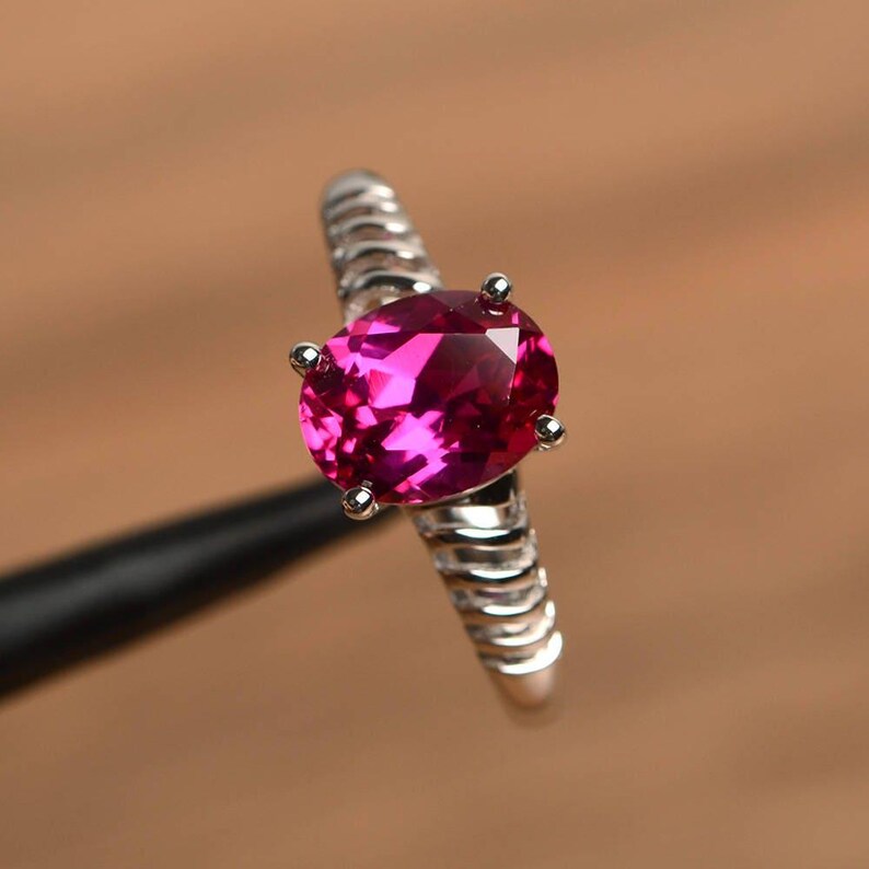 ruby wedding ring ruby ring July birthstone oval cut red gemstone sterling silver solitaire ring image 2