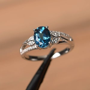 London blue topaz branch ring sterling silver oval cut twig engagement ring November birthstone
