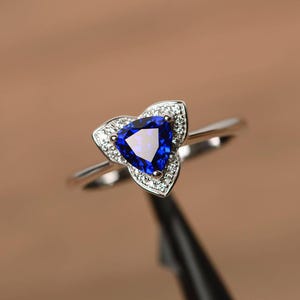 sapphire ring trillion cut September birthstone blue gemstone ring sterling silver engagement ring for women