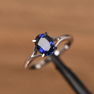 simple sapphire ring sterling silver solitaire promise ring September birthstone ring image 1