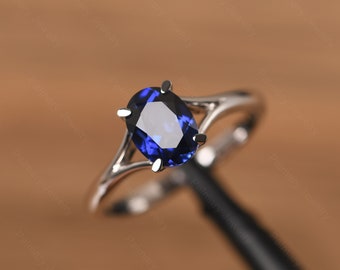 simple sapphire ring sterling silver solitaire promise ring September birthstone ring