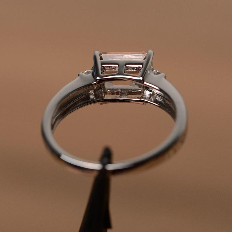 natural morganite ring emerald cut pink gemstone ring white gold engagement ring image 3