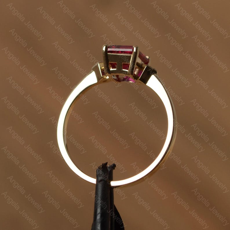 lab ruby ring emerald cut gemstone ring July birthstone ring yellow gold ring for her image 4