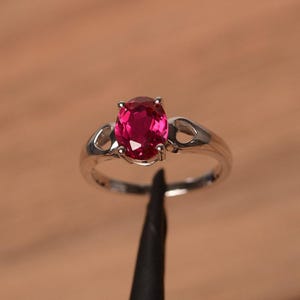 ruby wedding ring July birthstone oval cut red gemstone sterling silver solitaire engagement ring
