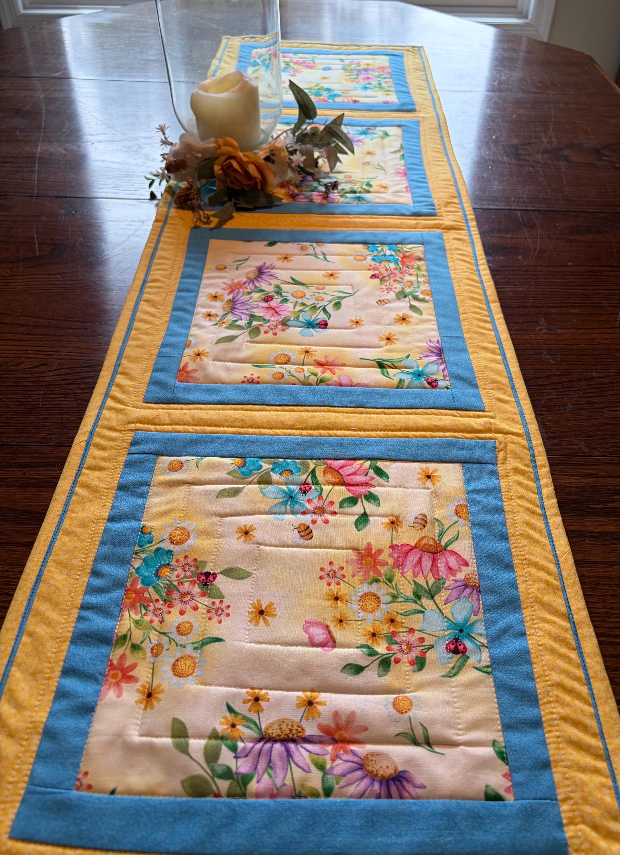 handmade quilted table runner - summer flowers