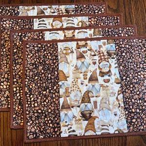Set of 4 handmade placemats- coffee & gnomes