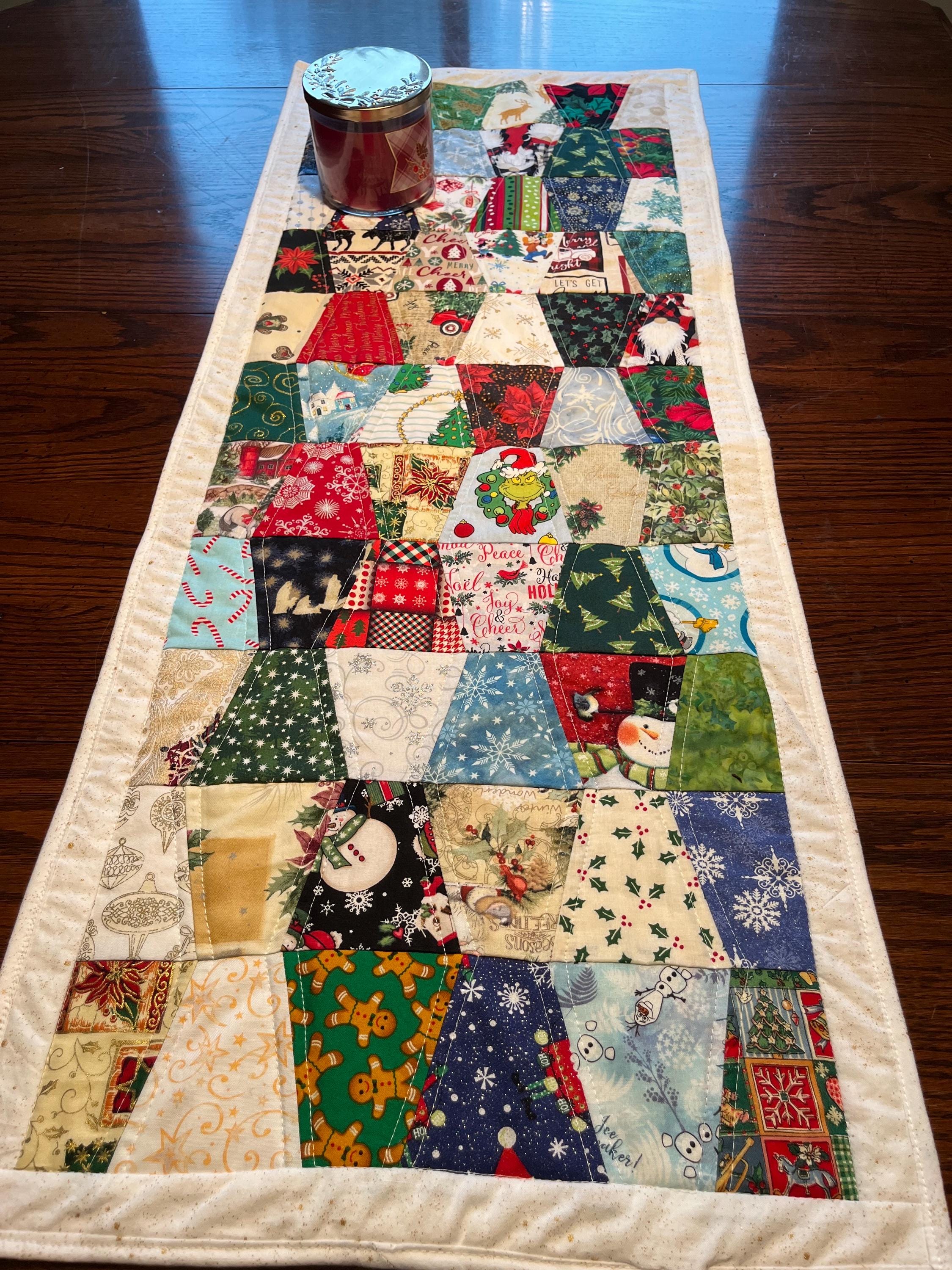 handmade scrappy quilted table runner-Christmas prints
