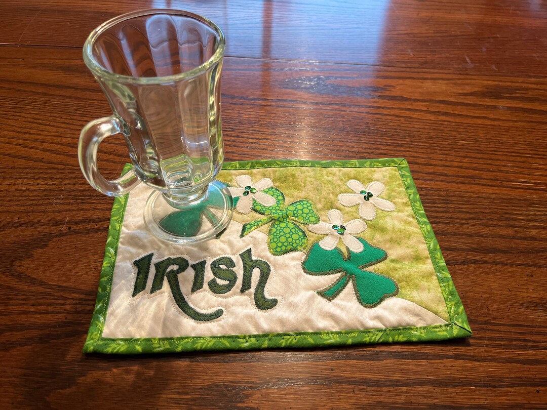 Quilted Mug Rug Irish Shamrocks Etsy