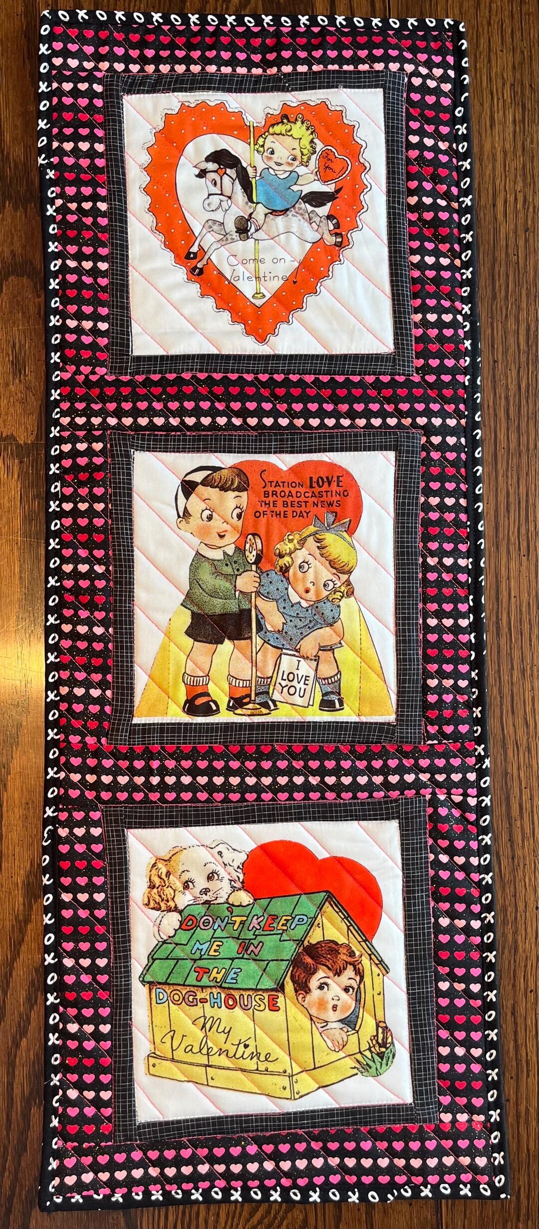 Handmade Quilted Tablemat/wall Hanging - Retro Valentines - Etsy