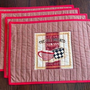 Set of 4 handmade quilted placemats - coffee & more
