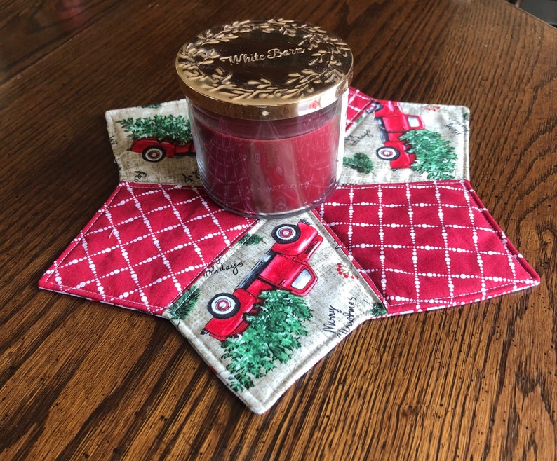 Quilted candlemat- red truck Quilted candlemat- red truck
