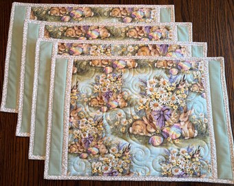 Set di 4 tovagliette trapuntate fatte a mano - Coniglietti pasquali