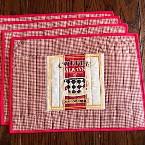 Set of 4 handmade quilted placemats - coffee & more