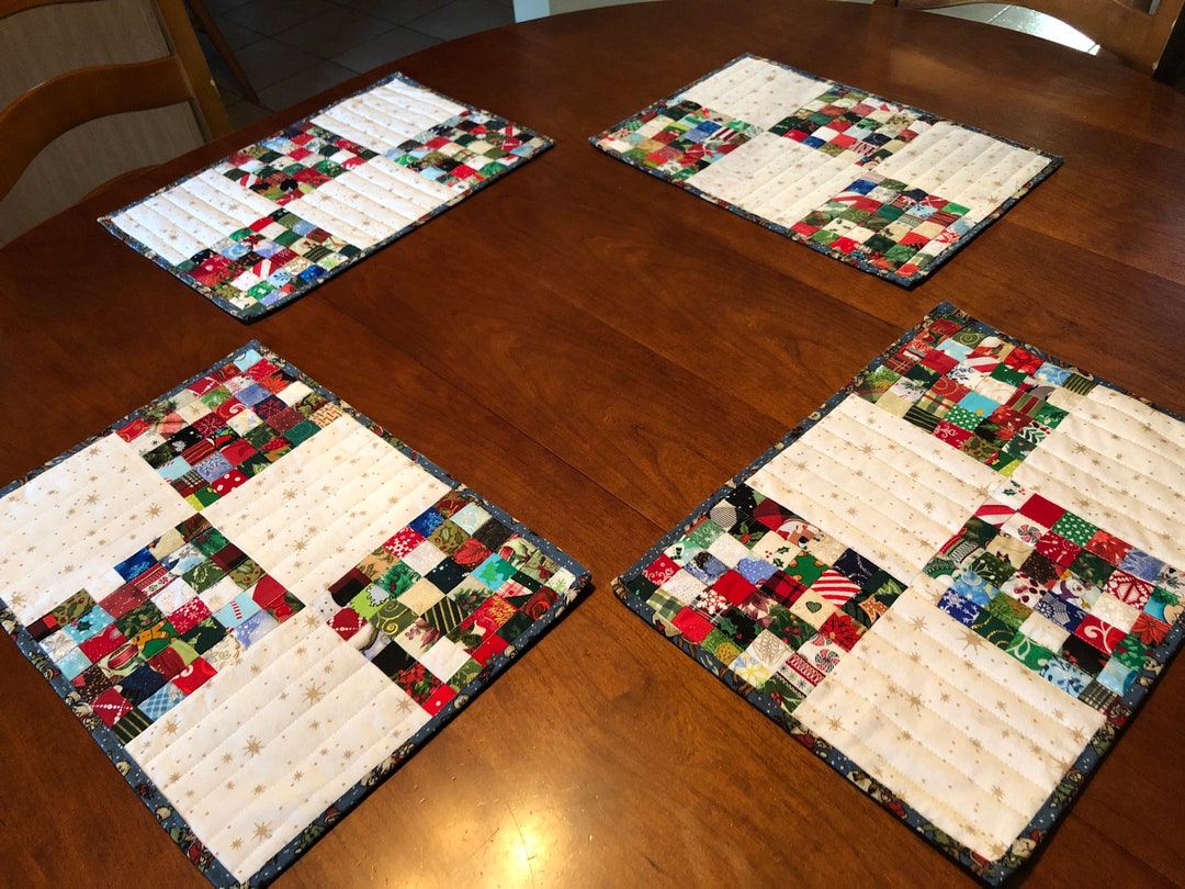 Set of 4 Handmade Quilted Placemats Scrappy Christmas Etsy
