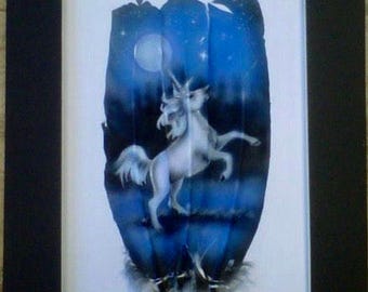 Moonlit Unicorn - Russ Abbott - Original Hand Painted Three Feather