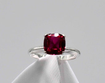 Ruby Ring, 8mm Cushion Cut Gemstone, July Birthstone, July Ring, Set in 925 Sterling Silver  Four Prong Solitaire Mounting