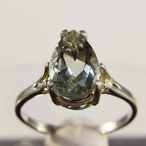 Prasiolite Ring, Genuine Gemstone, Green Amethyst, Green Quartz, 12x8mm 2.55ct, Pear Shaped, Set in 925 Sterling Silver Solitaire Ring