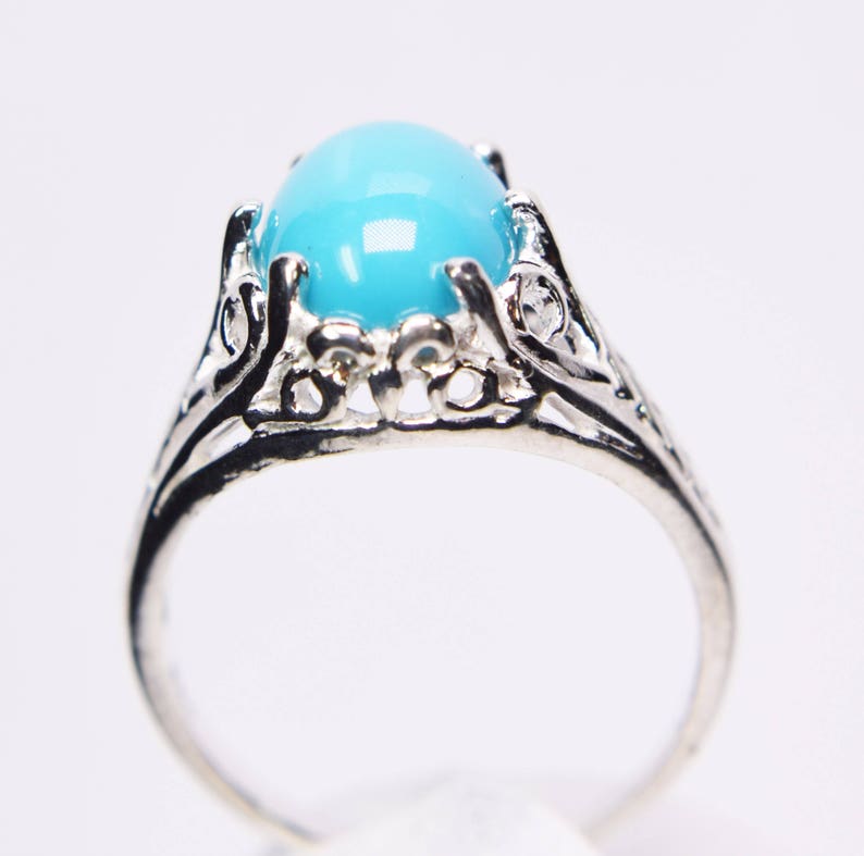 Sleeping Beauty Turquoise Ring Genuine Gemstone 10x8mm Etsy