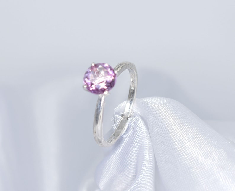 Genuine Gemstone 7 mm 1.56 carats Faceted Round Gemstone Set in 925 Sterling Silver Mounting Pink Topaz Ring